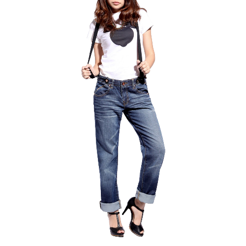 Fashion Womens Boyfriend Jeans Free Suspenders Light Blue Denim Pants